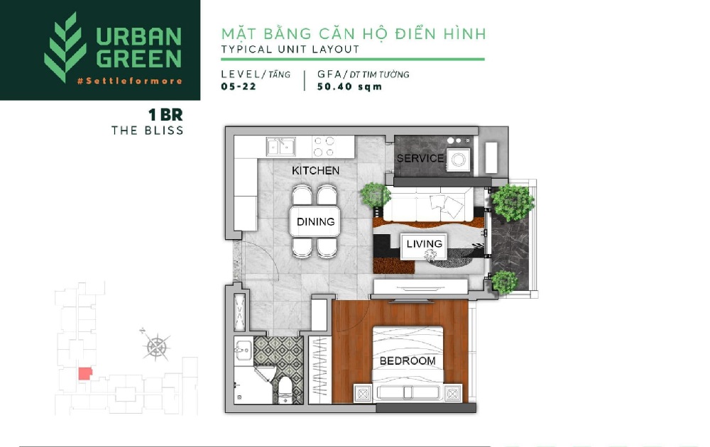 thiet ke can ho 1pn dien hinh du an urban green kusto home